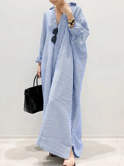 Alyssa™ - Stylish Puff Sleeve Stripe Printed Maxi Dress