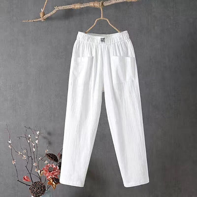 Mia™ - Casual Cotton Linen Trousers with Elasticated Waist