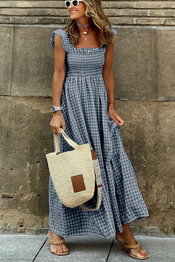 Lily™ - Checkered Smocked Bust Maxi Dress