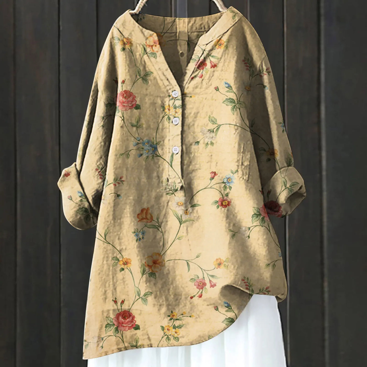 Luna™ - Vintage Floral Art Print Linen Shirts