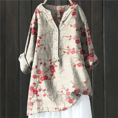 Luna™ - Vintage Floral Art Print Linen Shirts