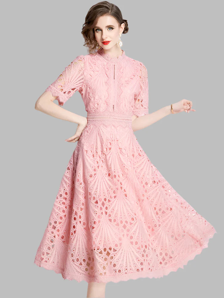 Olivia™ -  Elegant Floral Crochet Lace Midi Dress