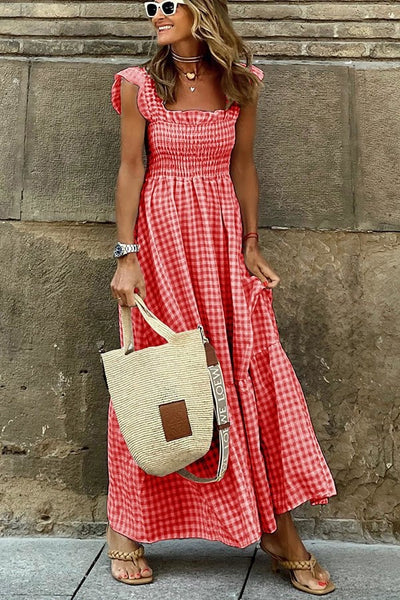 Lily™ - Checkered Smocked Bust Maxi Dress