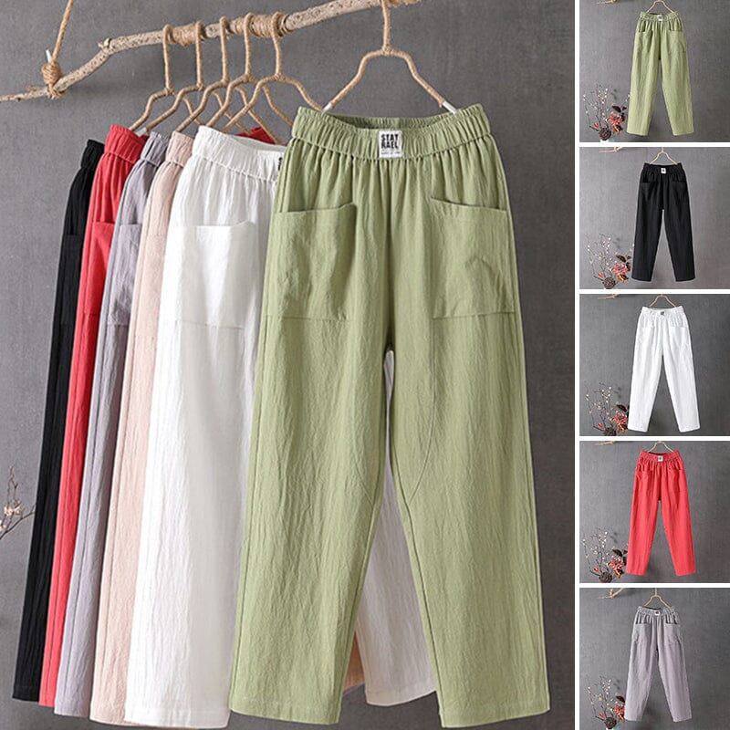 Mia™ - Casual Cotton Linen Trousers with Elasticated Waist