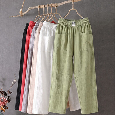 Mia™ - Casual Cotton Linen Trousers with Elasticated Waist