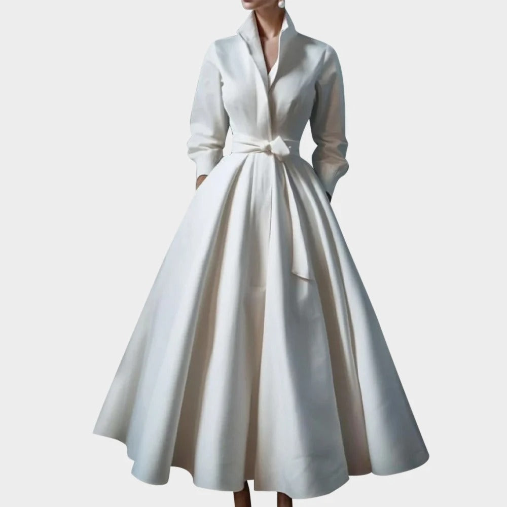 Aria™ - Minimalist Stand Collar A-Line Long Dress